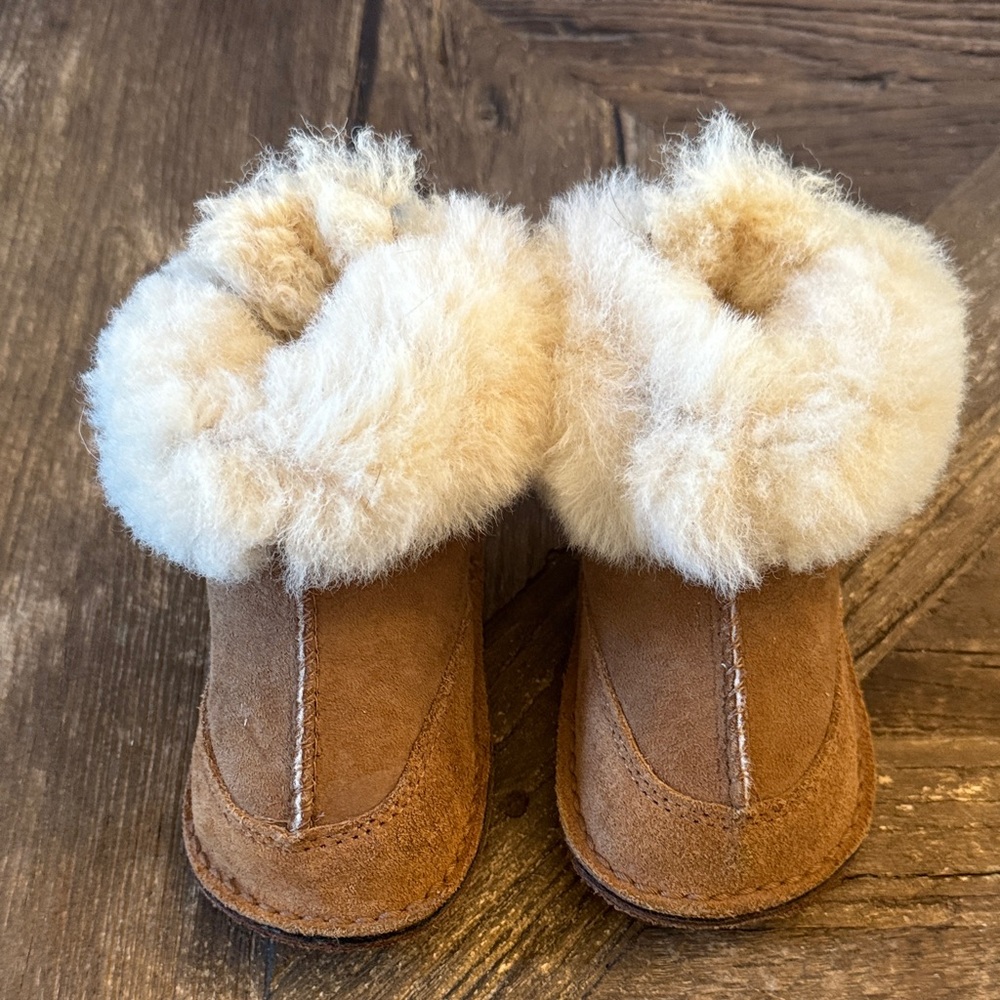 UGG Tan Baby Booties with Cream Fur